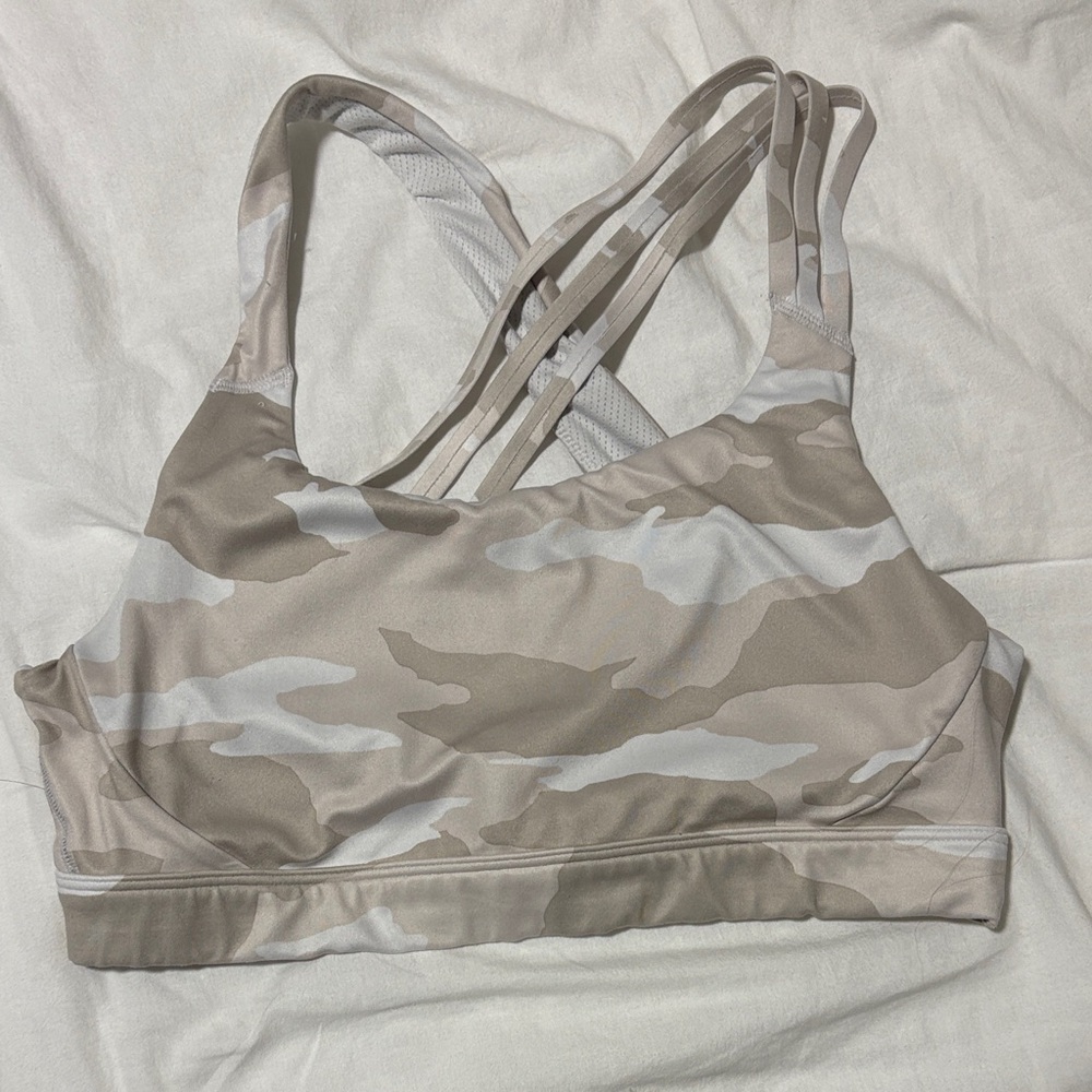 Athleta Tan and White Camouflage Sports Bra